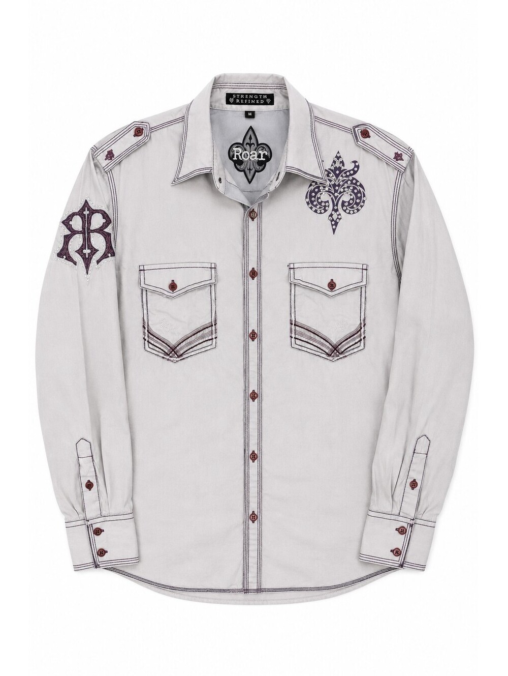 Roar Strength Refined Hendrix Men's M White Embellished Y2K Western Shirt